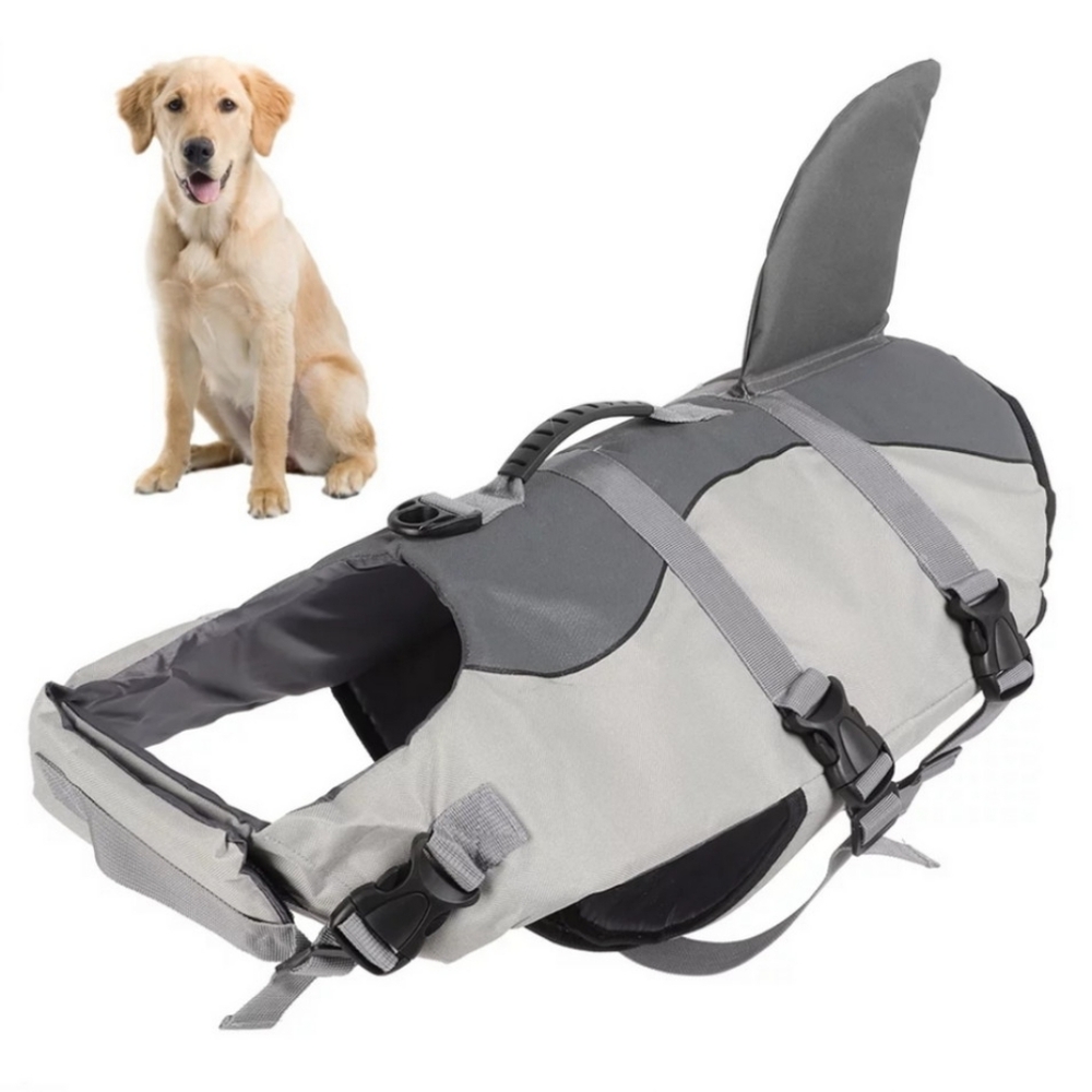 Large Canvas Sponge Shark Design Waterproof Pet Swimming Safety Life Vest